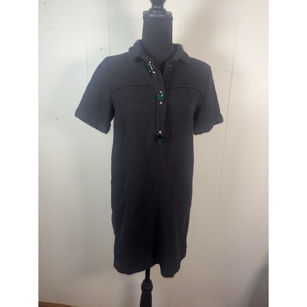 THEO The Label Maia Summer Tweed Shift Dress Jeweled Snap Buttons‎ Small